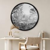 Poster Sir Edward - Landschaft mit Leoparden schwarz weiss - Rund 