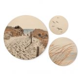 Holzbild Stranddünen am Meer Set (3-teilig) - Rund 
