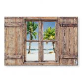 Spritzschutz 3D Holzfenster - Hammock in Paradise 