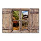 Spritzschutz 3D Holzfenster - Japanischer Tempel 