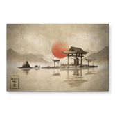 Spritzschutz Japanischer Tempel im Sonnenaufgang - Roze 