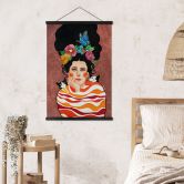 Stoffbild Frau mit Blumenkrone und Katzen - Hülya 