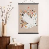 Affiche textile Colombe de la paix avec petites fleurs - Bloom 