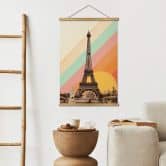 Affiche textile Bodart - Tour Eiffel rétro avec arc-en-ciel 