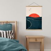 Stoffbild Sonnenuntergang am Meer mit Tauben - Kubistika 