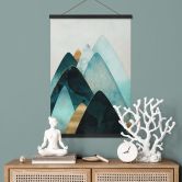 Stoffbild Abstrakte Berge in Gold und Blau - SpaceFrog Designs 