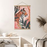 Affiche textile Tigre dans une jungle rose - Treechild 