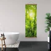 Affiche textile Soleil dans la forêt de bambous - panorama 