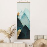 Stoffbild Abstrakte Berge in Gold und Blau - SpaceFrog Designs - Panorama 