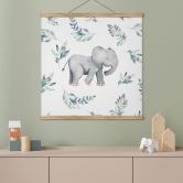 Affiche textile Bébé éléphant mignon entre des branches boho - UN Designs - Carré 