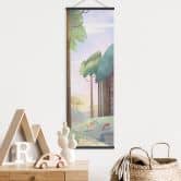 Textile poster Sunny forest with deer - DigitalArtsi - Panorama 