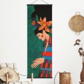 Stoffbild Frau im Streifenkleid mit orangen Blüten - Hülya - Panorama 