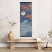 Affiche textile pleine lune sur le sommet du Fuji-san - Roze - Panorama 