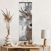 Affiche textile Cerf dans les rafales de neige - Strigel - Panorama 
