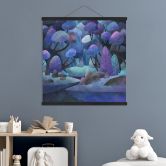 Textile poster enchanted forest in midnight blue - DigitalArtsi 