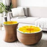 Tischplatte aus Glas - Gerbera Gelb - Rund 