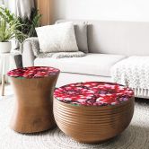 Tischplatte aus Glas - Rote Blütenpracht - Rund 