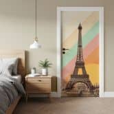 Retro Eiffel Tower door film with rainbow - Bodart - Self-adhesive door decoration 
