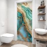 Door foil Marbled waves in turquoise and gold - Haase - Self-adhesive door decoration 