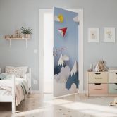 Paper airplane door film in the mountains 