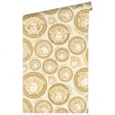 Versace Home Tapete Gold Weiß Luxus Vliestapete Medusa Kopf Designer Mustertapete  