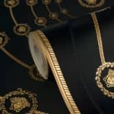 Versace ikke-vævet tapet I Love Baroque Medusa Circles Black Gold luksuriøst 
