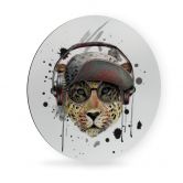 Alu-Dibond Wall Circle Leopard with Head Phones 