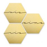 Hexagon - Alu-Dibond-Goldeffekt - Vis ris aime (3er Set) 