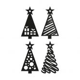 Wanddeko Weihnachten - Tannenbaum mit Muster 4er Set - Acryldeko - je 6x10 cm 