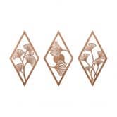Holzdeko Ginkgo Blätter Set - Rautenform - Mahagoniholz (3-teilig) 