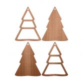Holzdeko Weihnachten - Tannenbaum Anhänger Mahagoniholz (4-teilig) - je 8x10 cm 