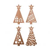 Holzdeko Weihnachten - Tannenbaum mit Muster 4er Set - Mahagoniholz 