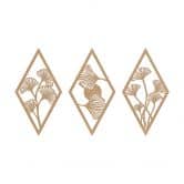 Holzdeko Ginkgo Blätter Set - Rautenform - MDF Natur (3-teilig) 