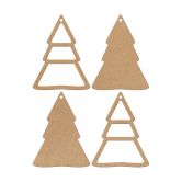 Holzdeko Weihnachten - Tannenbaum Anhänger MDF Natur (4-teilig) - je 8x10 cm 
