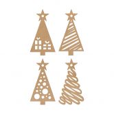 Holzdeko Weihnachten - Tannenbaum mit Muster 4er Set - MDF Natur - je 6x10 cm 