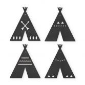 MDF - Holzdeko - Wimpelkette Tipi (4er Set) inkl. Baumwollseil 