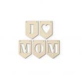 Décoration en bois placage peuplier Guirlande - I love Mom (set de 5)  