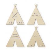 Holzdeko Pappel - Wimpelkette Tipi (4er Set) inkl. Baumwollseil 