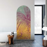 Wandtattoo Rundbogen Palmen Dschungel Hellblau-Orange 