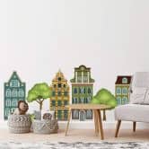 Wallsticker Farverige huse sæt 02 (7 stk.) 