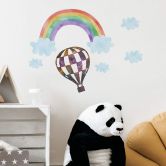 Muursticker Set Hete Luchtballon met Wolken en Regenboog 