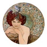 Sticker mural Mucha - Pierres précieuses : émeraude - Rond 