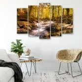 Leinwandbild 5 teilig, Herbstwald Bergbach 