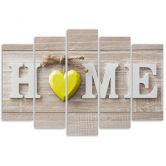 Leinwandbild 5 teilig, Home Haus Herz Holz Bretter 