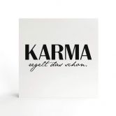 Holzbild zum Hinstellen - Karma regelt das schon - 15x15 cm 