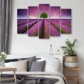 Leinwandbild 5 teilig, Lila Wiese Blumen 