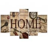 Leinwandbild 5 teilig, Home Retro Brown Aufschrift 