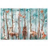 Leinwandbild 5 teilig, Waldtiere Hirschbär Fuchs 