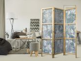 Japanischer Paravent, Raumteiler freistehend, Trennwand - Ornaments in Worn Muted Turquoises 