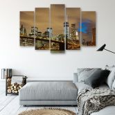 Wandbild 5-teilig, New York Skyline USA Manhattan Braun 